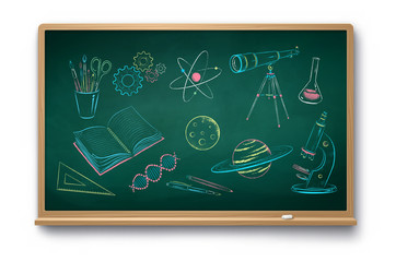 Wall Mural - chalk drawn set of science objects