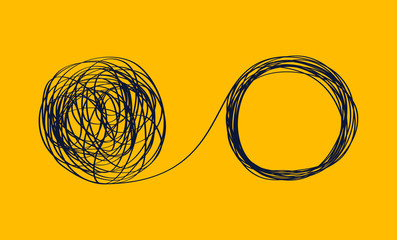 concept icon showing the unraveling of a tangled line. metaphor for a mentor or coach in problems bu
