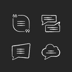 Sticker - Textbox chalk white icons set on black background. Empty group chat and feedback box. Blank speech bubbles. Online communication and notification. Isolated vector chalkboard illustrations