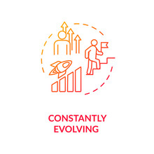 Constant Evolving Concept Icon. Personal Growth, Self Improvement Idea Thin Line Illustration. Self Betterment, Training, Skills Development. Vector Isolated Outline RGB Color Drawing