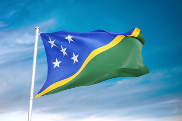 Solomon Islands flag waving sky background 3D illustration