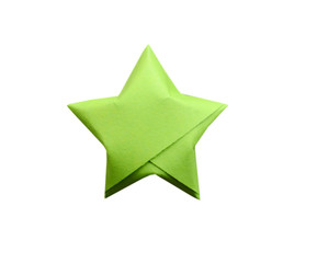 green origami lucky star isolated white