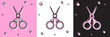 Set Scissors hairdresser icon isolated on pink and white, black background. Hairdresser, fashion salon and barber sign. Barbershop symbol.  Vector Illustration