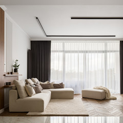 Wall Mural - living room with beige corner sofa
