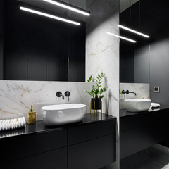 Wall Mural - black bathroom with mirror wall