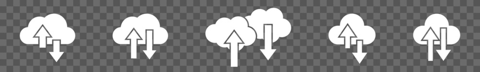 Wall Mural - Cloud Upload Download Icon White | Clouds Arrow Up Down Illustration | Computing Storage Symbol |  Server Data Internet Logo | IT Service Sign | Isolated | Variations