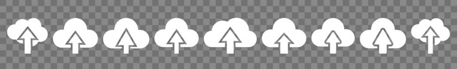Wall Mural - Cloud Upload Icon White | Clouds Arrow Up Illustration | Computing Storage Symbol |  Server Data Internet Logo | IT Service Sign | Isolated | Variations