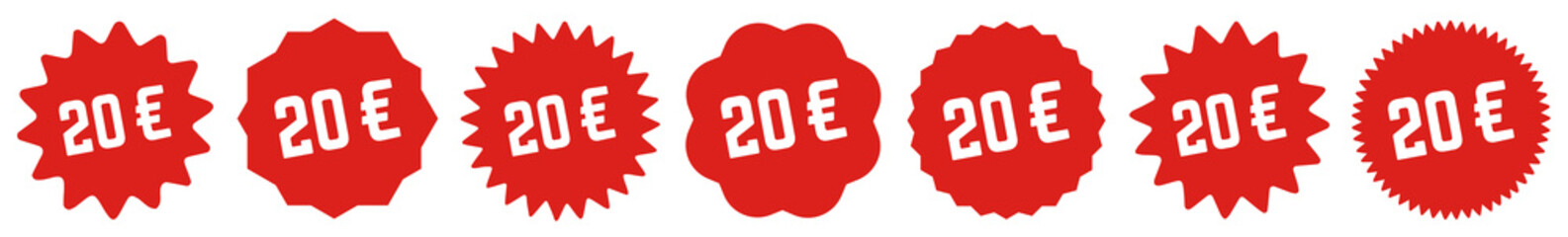 Wall Mural - 20 Price Tag Red | 20 Euro | Special Offer Icon | Sale Sticker | Deal Label | Variations