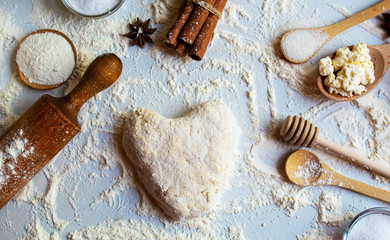 Wall Mural - preparation for baking. Culinary concept. top view. selective focus