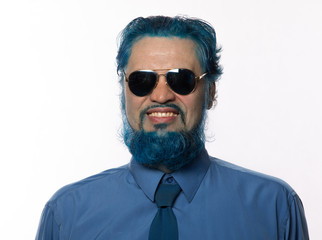 Sticker - portrait of a cheerful blue man with a blue beard