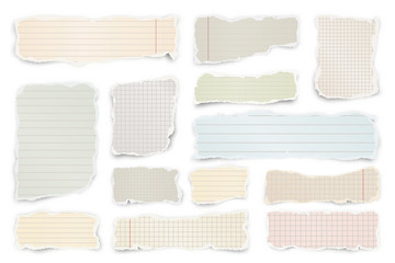 Wall Mural - ripped colored paper strips. realistic crumpled paper scraps with torn edges. lined shreds of notebo