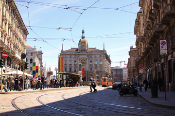 Via Dante view in daylight, Milan center, Italy