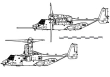 Bell Boeing V-22 Osprey. Vector Drawing Of VSTOL Military Transport Aircraft. Side View. Image For Illustration And Infographics.