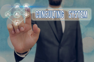 Poster - Conceptual hand writing showing Consulting System. Concept meaning Helping firms improve process adequacy and functionality