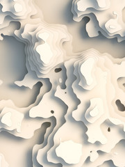Poster - 3d render white paper cut abstract background. Topography map geometric pattern