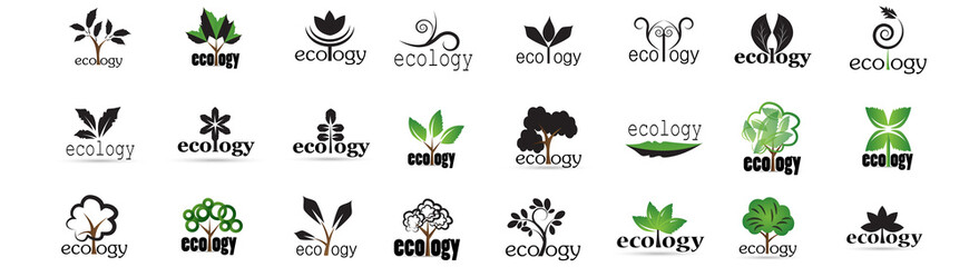 Wall Mural - Collection Of Eco And Organic Logo Set - Isolated On White Background - Vector. Eco And Organic Logo Useful For Leaf Icon, Ecology Logo, Eco Symbol And Template Design. Ecology Tree Icons