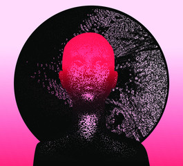 Aufkleber - Human silhouette with black halo disk behind head. Creepy weird conceptual illustration about mental states and psychological issues.