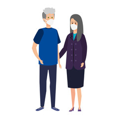 Wall Mural - grandparents couple using face mask vector illustration design