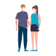 © Gstudio - young couple using face mask isolated icon vector illustration design