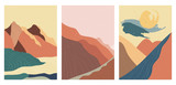 Fototapeta Boho - Abstract mountain landscape poster. Geometric landscape background in asian japanese style. vector illustration