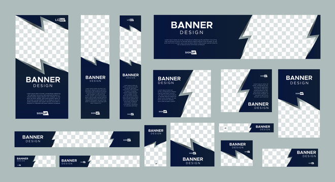 set of creative web banners of standard size with a place for photos. Vertical, horizontal and square template. vector illustration