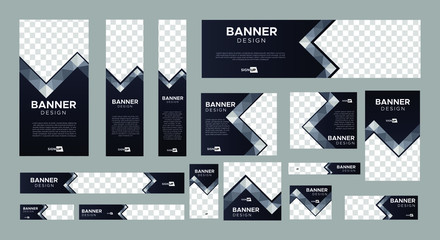 set of creative web banners of standard size with a place for photos. Vertical, horizontal and square template. vector illustration