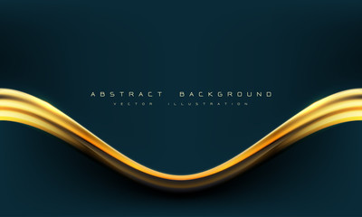 Poster - Abstract dark blue gold line curve with text on blank space design modern luxury background vector illustration.