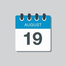 Calendar Icon Day 19 August, Date Days Of The Year