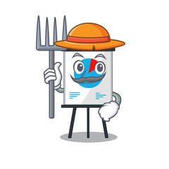 Sticker - Cartoon character design of corona graph as a Farmer with hat and pitchfork