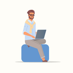 Poster - businessman using laptop business man sitting on armchair working on notebook male cartoon character