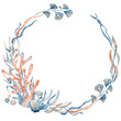 © EvgeniiasArt - Watercolor underwater floral wreath with corals and leaves, hand drawn illustration