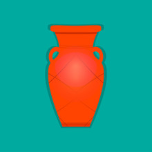Bright Orange Vase On Turquoise Background ..