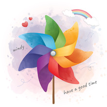 Close Up Colorful Pinwheel On Have A Good Time.