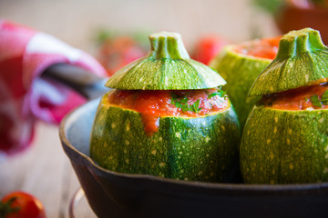 Wall Mural - Stuffed round zucchini with meat and parsley, stuffed vegetables