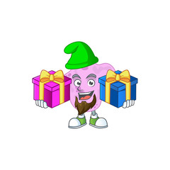 Sticker - A smiling tetracoccus cartoon design having Christmas gifts