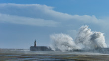 Massive Waves Crash Over Harbour Wall Onto Lighthouse During Huge Storm On English Coastline In Newhaven, Amazing Images Showing Power Of The Ocean