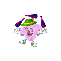 Sticker - mascot cartoon style of tetracoccus playing Juggling on stage