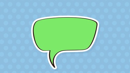 Wall Mural - Speech bubble shaking. Blank green sign on blue background. Animated 4k video