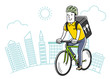 Stock Illustration: food delivery, deliveryman, bicycle