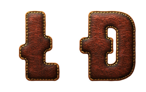 Set of symbols litecoin and dashcoin made of leather. 3D render font with skin texture isolated on white background.