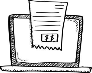 Fototapete - Cartoon style black and white doodle of notebook with bill on screen