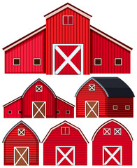 Wall Mural - Set of red barns on white background