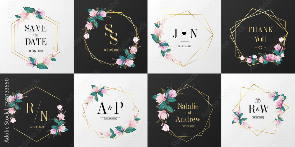 Wedding monogram logo collection. Watercolor floral frame for ...