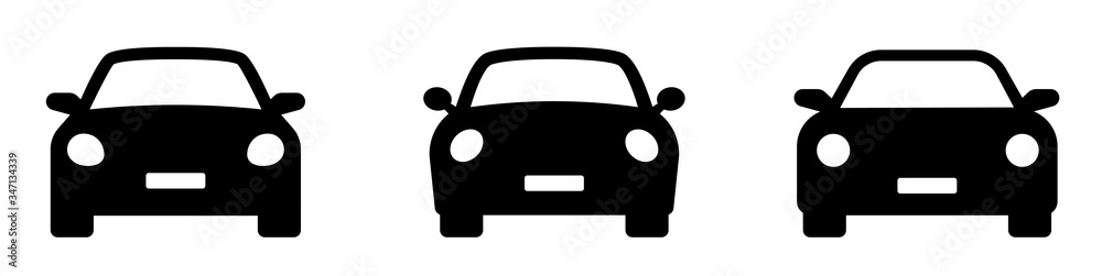 Car icon. Auto vehicle isolated. Transport icons. Automobile silhouette front view. Sedan car, vehicle or automobile symbol on white background - stock vector. - obrazy, fototapety, plakaty 