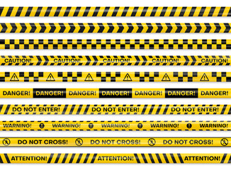 Yellow black checkered, diagonal danger, caution, barricade, barrier, hazard, warning reflective tapes.