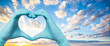 Heart build doctor hands on sky clouds background