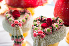 Red Wedding Ring On Thai Garland In Thai Wedding Ceremony