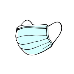 Naklejka na meble medical masks isolated on a white background in a Doodle style.Mask for respiratory protection.Doodle-style medical mask isolated on a white background. Hand drawn vector illustration.