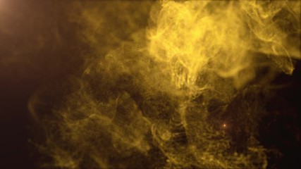 Poster - Digitally generated motion graphic mysterious abstract gold smoke particles flowing in the cyber Abyss, technology de-focus background