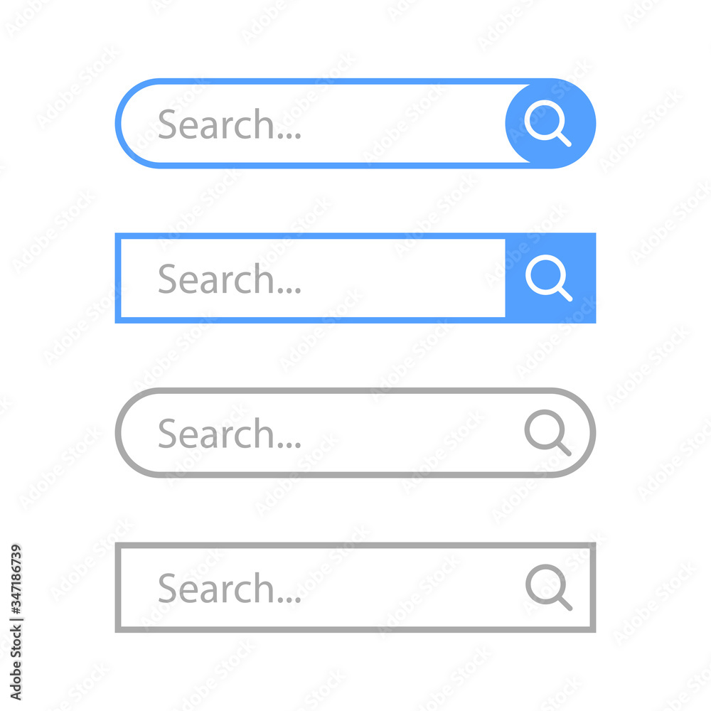 Set of search button, UI elements. Vector template for browsers with ...